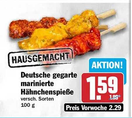 Deutsche gegarte marinierte Hähnchenspieße versch. Sorten 100 g