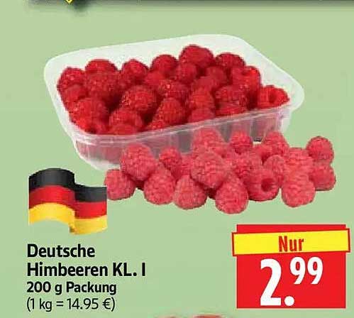 Deutsche Himbeeren KL. I 200 g Packung