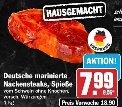 Deutsche marinierte Nackensteaks, Spieße vom Schwein ohne Knochen, versch. Würzungen 1 kg