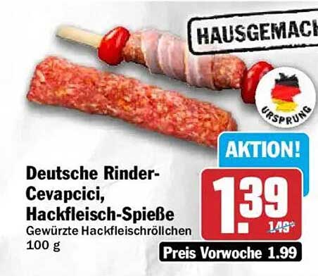 Deutsche Rinder-Cevapcici, Hackfleisch-Spieße