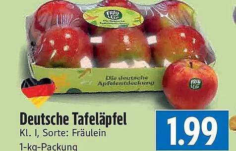 Deutsche Tafeläpfel Kl. I, Sorte: Fräulein 1-kg-Packung