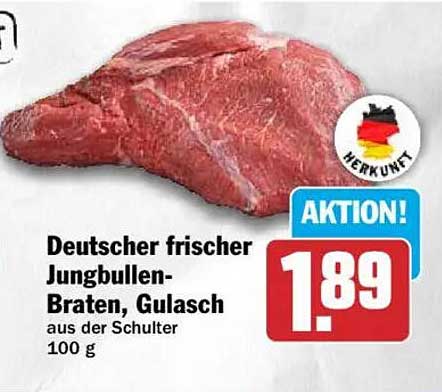 Deutscher frischer Jungbullen-Braten, Gulasch aus der Schulter 100 g