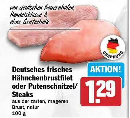 Deutsches frisches Hähnchenbrustfilet oder Putenschnitzel/Steaks