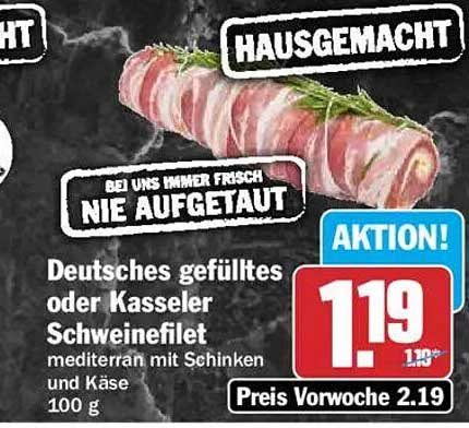 Deutsches gefülltes oder Kasseler Schweinefilet mediterran mit Schinken und Käse 100 g