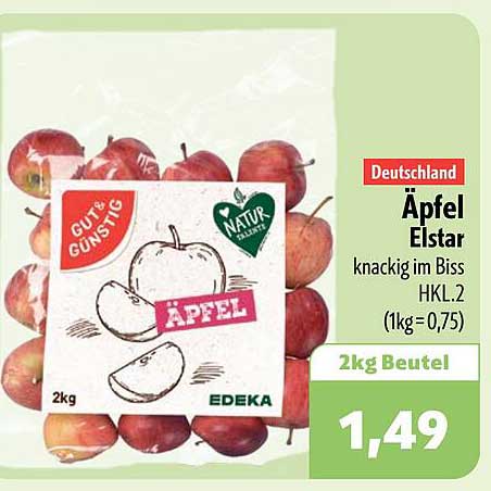 Deutschland Äpfel Elstar knackig im Biss HKL.2 (1kg = 0,75) 2kg Beutel