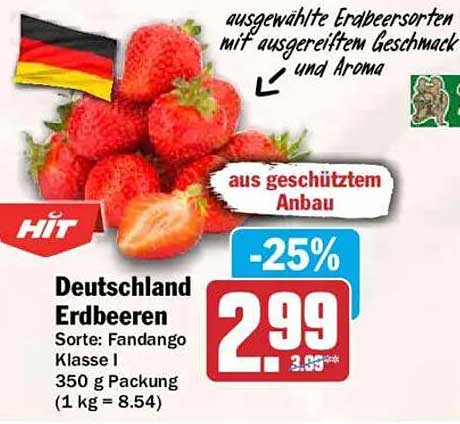 Deutschland Erdbeeren Sorte: Fandango Klasse I 350 g Packung (1 kg = 8.54)