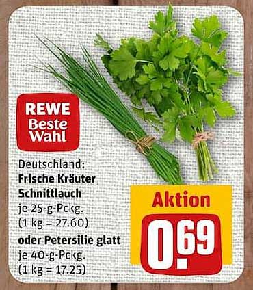 Deutschland: Frische Kräuter Schnittlauch je 25-g-Packg. (1 kg = 27.60) oder Petersilie glatt je 40-g-Packg. (1 kg = 17.25)