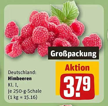 Deutschland: Himbeeren Kl. I, je 250-g-Schale (1 kg = 15.16) Großpackung Aktion
