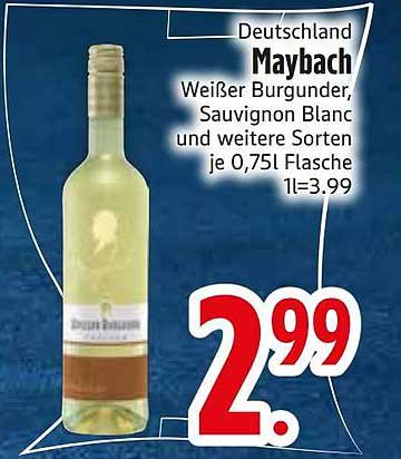 Deutschland Maybach Weißer Burgunder, Sauvignon Blanc und weitere Sorten je 0,75l Flasche 1l=3.99