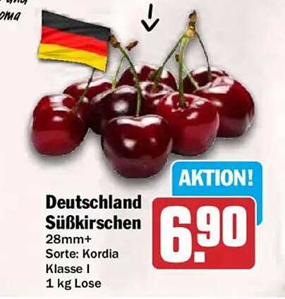 Deutschland Süßkirschen 28mm+ Sorte: Kordia Klasse I 1 kg Lose