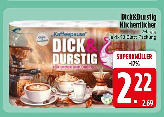 Dick&Durstig Küchentücher 2-lagig je 4x43 Blatt Packung