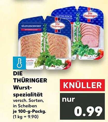 DIE THÜRINGER Wurst-spezialität versch. Sorten, in Scheiben je 100-g-Packg. (1 kg = 9.90)