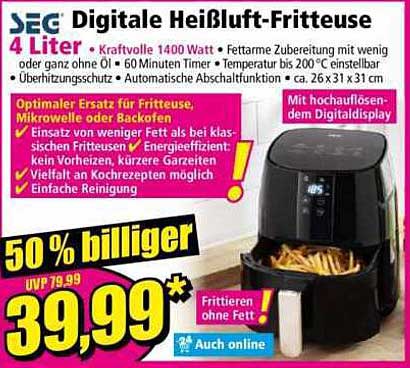 Digitale Heißluft-Fritteuse 4 Liter