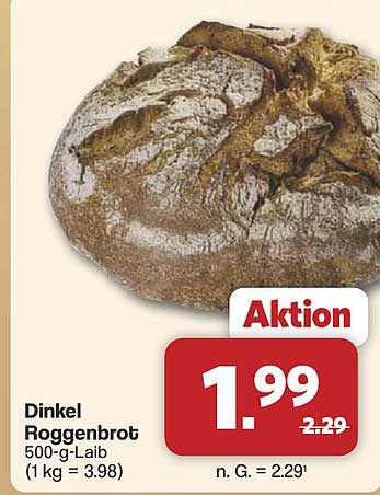 Dinkel Roggenbrot 500-g-Laib (1 kg = 3.98)
