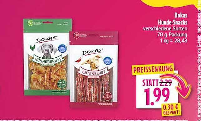 DOKAS Hunde-Snacks verschiedene Sorten 70 g Packung
