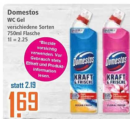Domestos WC Gel verschiedene Sorten 750ml Flasche 1l = 2.25