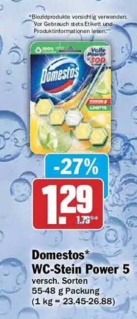 Domestos* WC-Stein Power 5 versch. Sorten 55-48 g Packung (1 kg = 23.45-26.88)