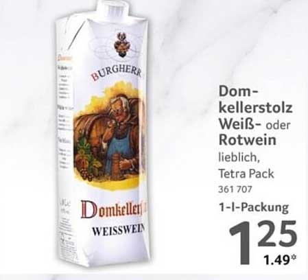 Domkellerstolz Weiß- oder Rotwein lieblich, Tetra Pack 361 707 1-l-Packung