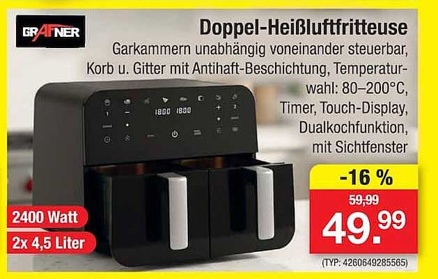 Doppel-Heißluftfritteuse