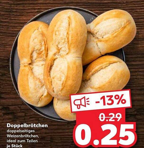 Doppelbrötchen doppelseitiges Weizenbrötchen, ideal zum Teilen, je Stück