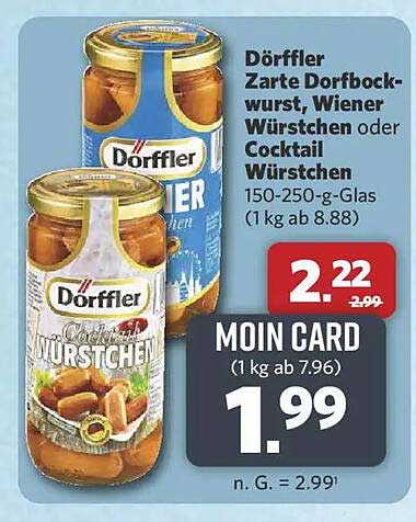 Dörffler Zarte Dorfbockwurst, Wiener Würstchen oder Cocktail Würstchen 150-250-g-Glas (1 kg ab 8.88)