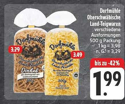 Dorfmühle Oberschwäbische Land-Teigwaren verschiedene Ausformungen 500 g Packung