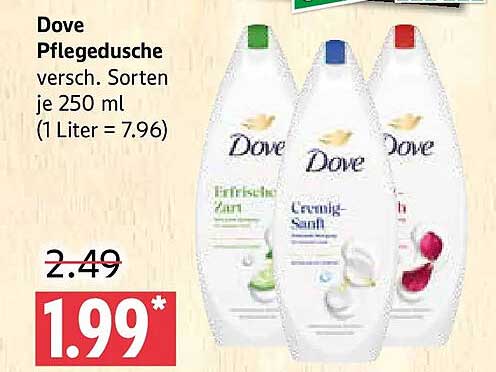 Dove Pflegedusche versch. Sorten je 250 ml (1 Liter = 7.96)