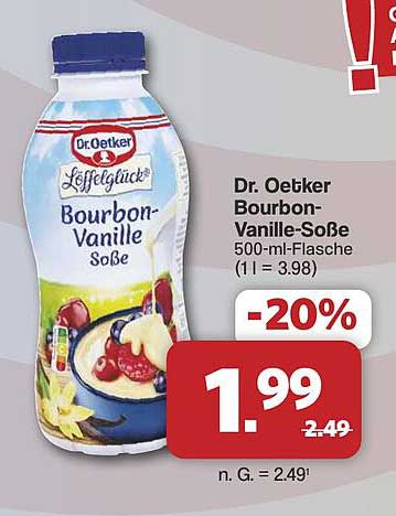 Dr. Oetker Bourbon-Vanille-Soße 500-ml-Flasche (1 l = 3.98)