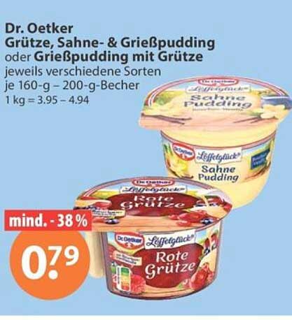 Dr. Oetker Grütze, Sahne- & Grieβpudding oder Grießpudding mit Grütze