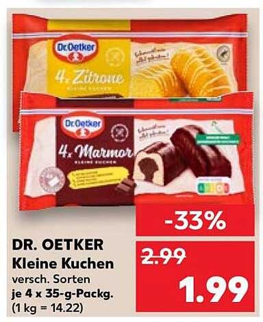 DR. OETKER Kleine Kuchen versch. Sorten je 4 x 35-g-Packg. (1 kg = 14.22)