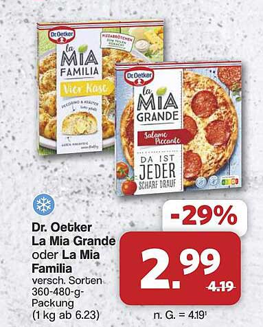Dr. Oetker La Mia Grande oder La Mia Familia versch. Sorten 360-480-g-Packung (1 kg ab 6.23)