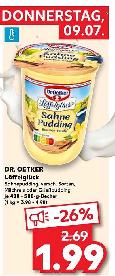 DR. OETKER Löffelglück Sahnepudding, versch. Sorten, Milchreis oder Grießpudding je 400 - 500-g-Becher (1 kg = 3.98 - 4.98)