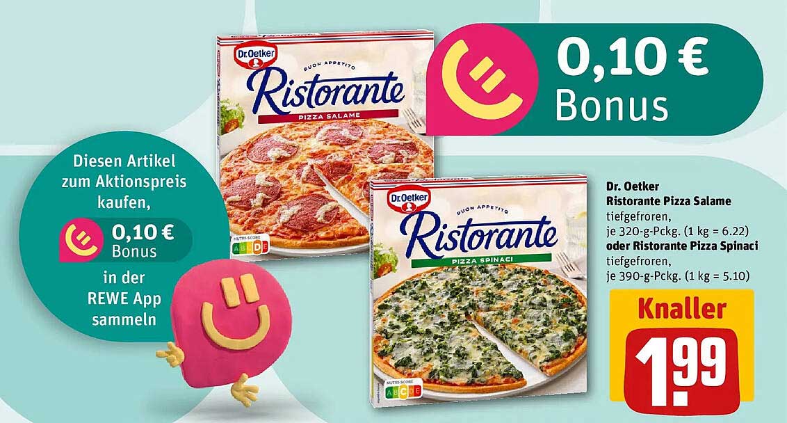 Dr. Oetker Ristorante Pizza Salame tiefgefroren, je 320-g-Pckg. (1 kg = 6.22) oder Ristorante Pizza Spinaci tiefgefroren, je 390-g-Pckg. (1 kg = 5.10)