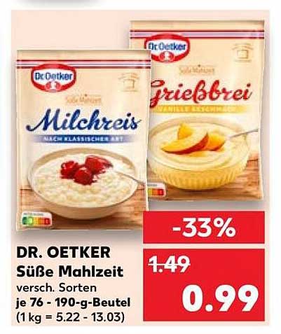 DR. OETKER Süße Mahlzeit versch. Sorten je 76 - 190-g-Beutel (1 kg = 5.22 - 13.03)