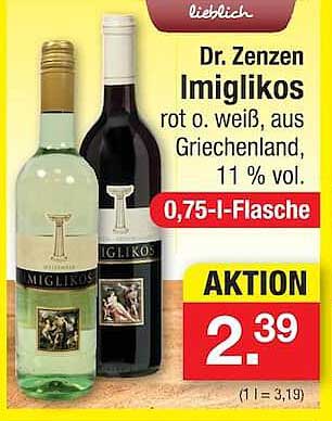 Dr. Zenzen Imiglikos rot o. weiß, aus Griechenland, 11 % vol.