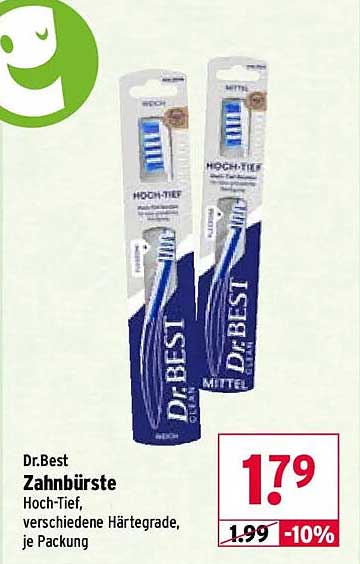 Dr.Best Zahnbürste Hoch-Tief, verschiedene Härtegrade, je Packung