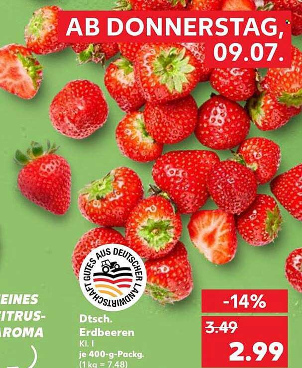 Dtsch. Erdbeeren Kl. I je 400-g-Packg. (1 kg = 7.48)
