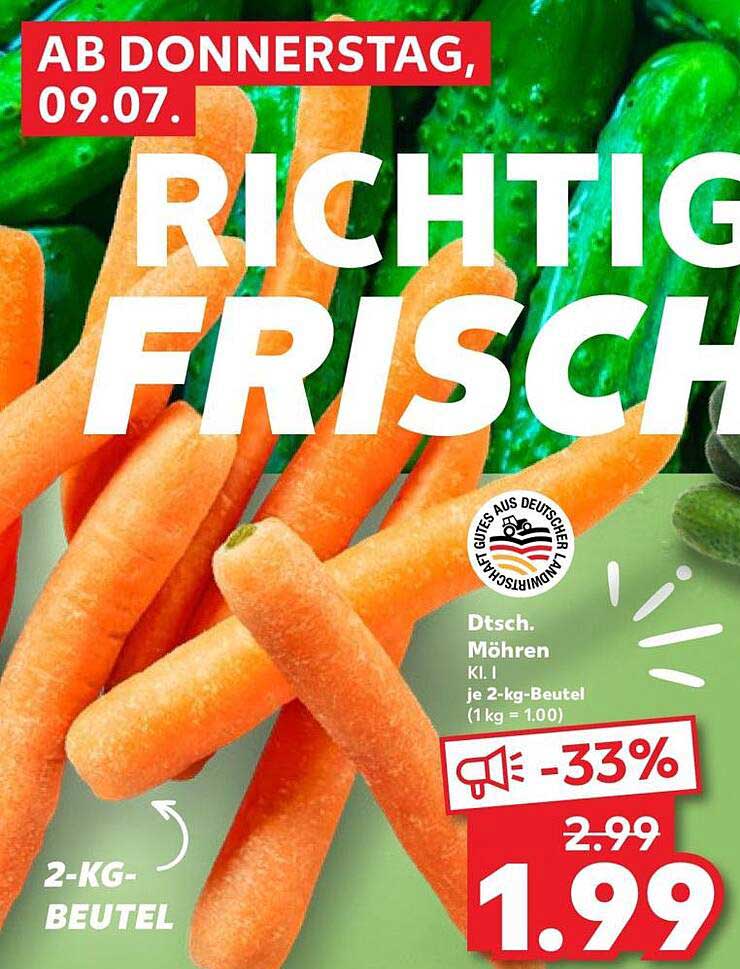 Dtsch. Möhren Kl. I je 2-kg-Beutel (1 kg = 1.00)