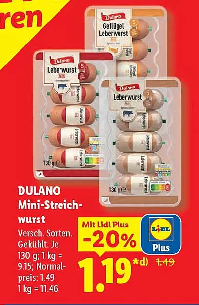 DULANO Mini-Streichwurst Versch. Sorten. Gekühlt. Je 130 g