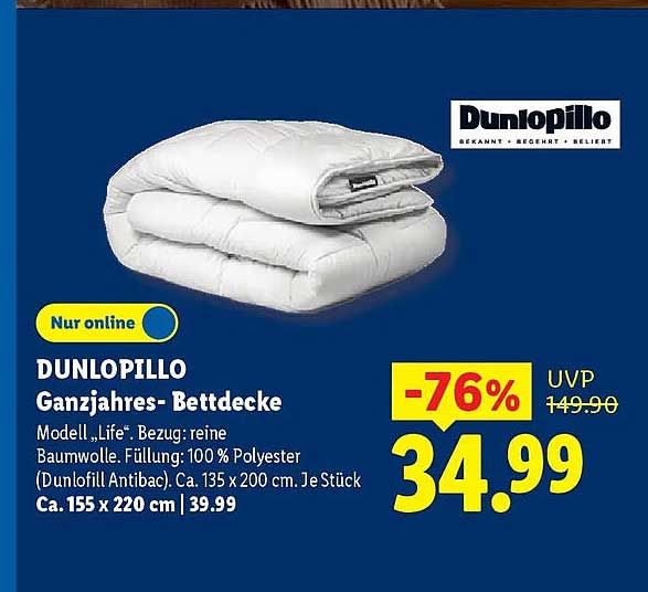 DUNLOPILLO Ganzjahres- Bettdecke