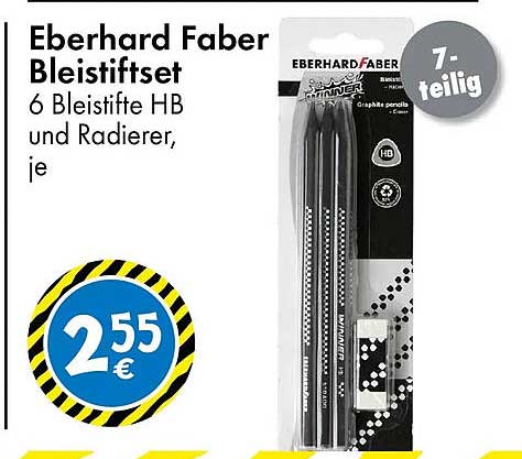 Eberhard Faber Bleistiftset 6 Bleistifte HB und Radierer, 7-teilig