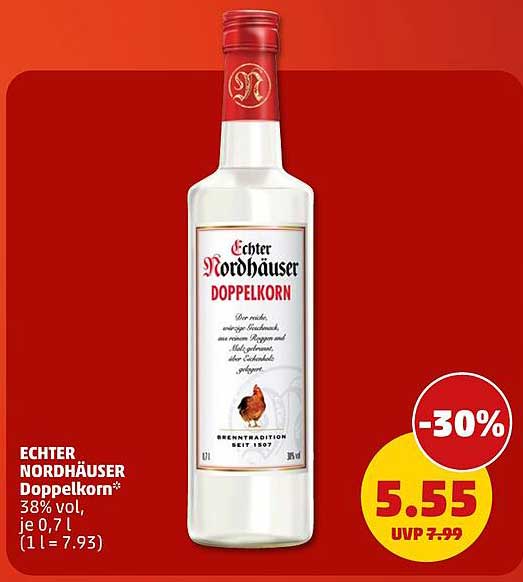 ECHTER NORDHÄUSER Doppelkorn* 38% vol. je 0,7 l (1 l = 7.93)