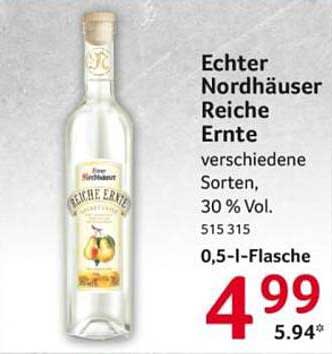 Echter Nordhäuser Reiche Ernte verschiedene Sorten, 30 % Vol. 0,5-l-Flasche