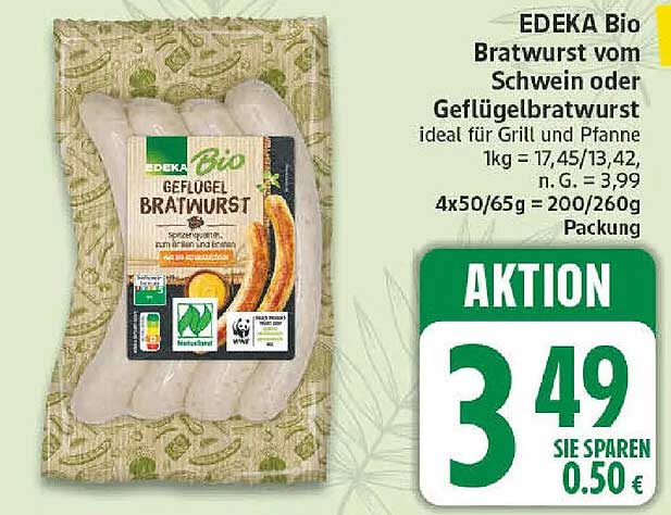 EDEKA Bio Bratwurst vom Schwein oder Geflügelbratwurst ideal für Grill und Pfanne