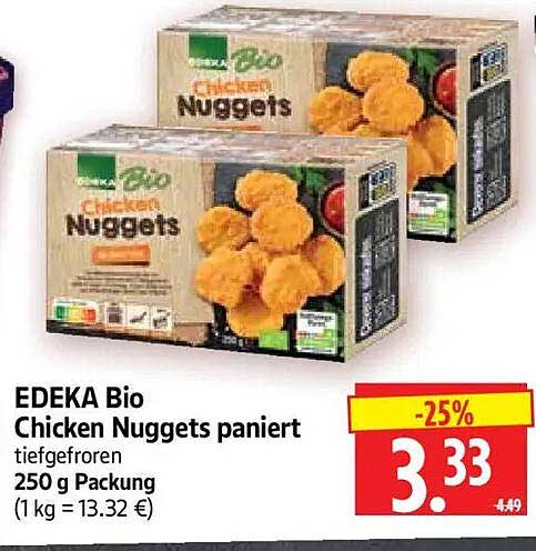 EDEKA Bio Chicken Nuggets paniert tiefgefroren 250 g Packung (1 kg = 13.32 €)