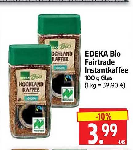EDEKA Bio Fairtrade Instantkaffee 100 g Glas