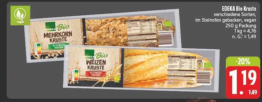 EDEKA Bio Kruste verschiedene Sorten, im Steinofen gebacken, vegan