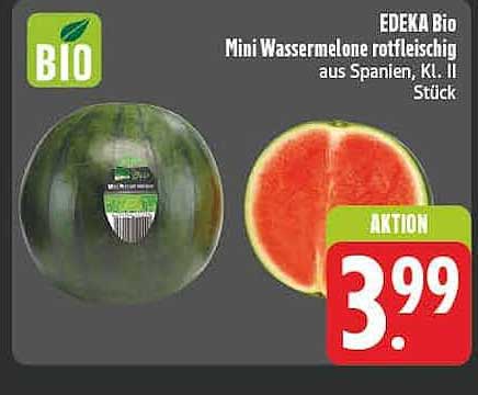 EDEKA Bio Mini Wassermelone rotfleischig aus Spanien, Kl. II Stück