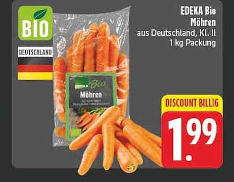 EDEKA Bio Möhren aus Deutschland, Kl. II 1 kg Packung