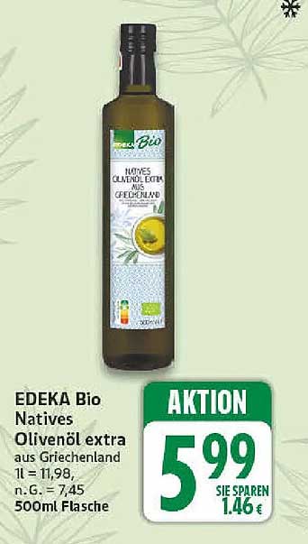 EDEKA Bio Natives Olivenöl extra aus Griechenland 500ml Flasche